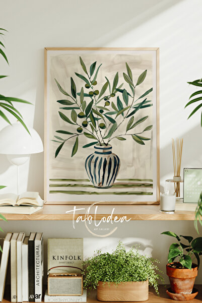 Empressco Akdeniz Stili Minimalist Zeytin Dalları Çerçeveli Poster Tablo -Boh...