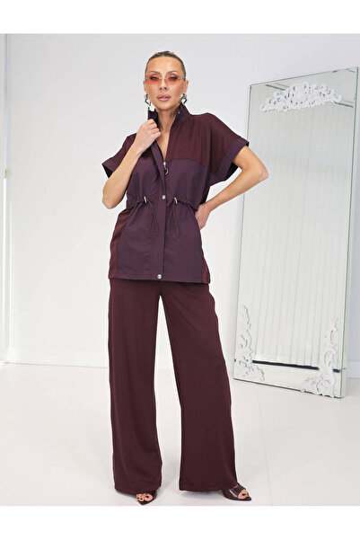 QİMYA BUTİK BUKETLİ Pantaloni de damă cu talie elastică din țesătură tip para...