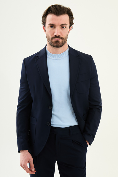 Mcr Plain Slim Fit Mono Collar Pocket Men's Jacket Navy Blue - 41489.26Y