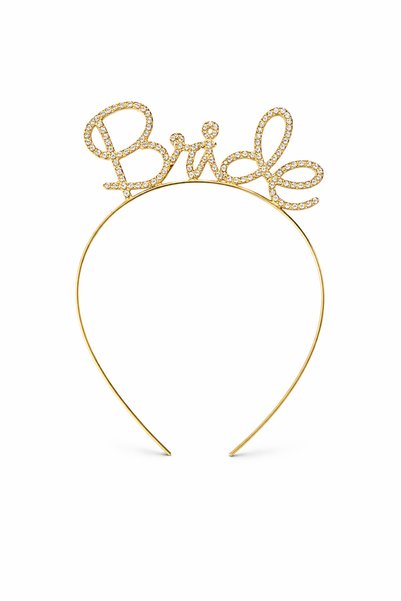 Happyewent Bride Written Gold Color Bridal Crown with Stones – Bachelorette Crown