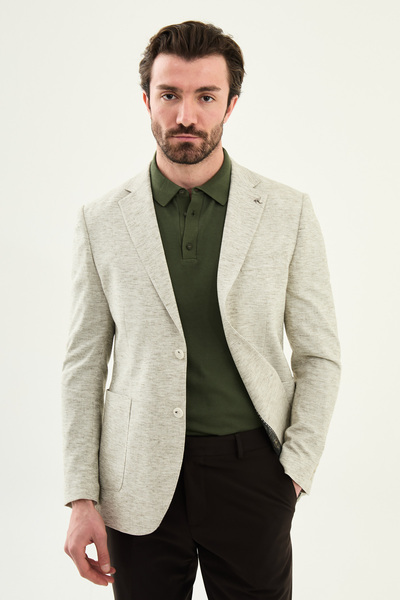 Mcr Patterned Slim Fit Mono Collar Pocket Men's Jacket Khaki - 41492.26Y