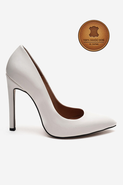 Ayakkabı Ateşi Γνήσιο Δέρμα Λευκό λουστρίνι με μυτερή μύτη και αμβλεία σόλα σ...