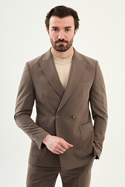 Mcr Plain Slim Fit Wide Collar Double-Breasted Pants Elastic Waist Men's Suit...