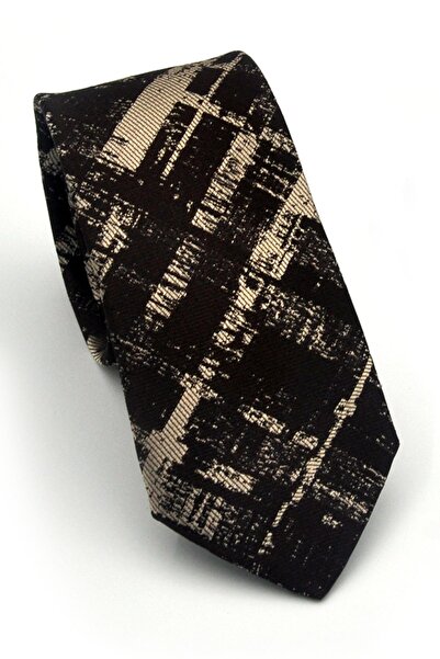 Gaffy Beige Patterned Brown Woven Fabric Handkerchief Slim Fit Tie // Sdk-2601-5