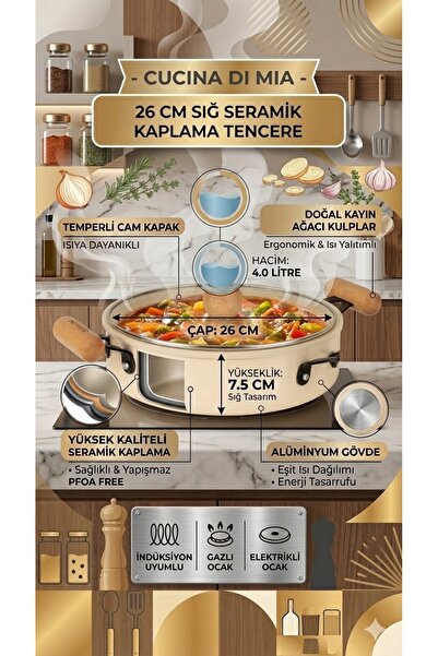 The Mia Cucina Di Mia 26 cm Shallow Ceramic Coated Pot