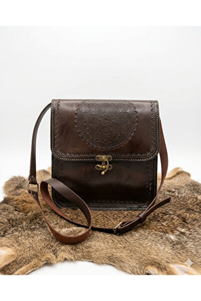 Taşhan Çarşı Unisex Hakiki Vaketa Deri Postacı Çanta - 25x25 cm El Yapımı Sel...