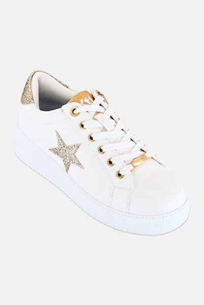 XTI حذاء كاجوال أبيض دانتيل وشعار ماركة ملابس بناتي