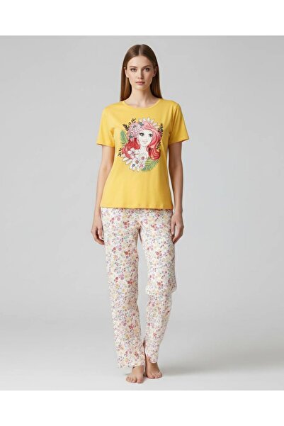 levanapajamas بيجامة سيدة الورد اصفر قطعتين