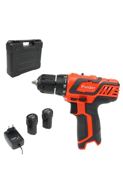 Panzer Drill and Screwdriver, with 2 Batteries, 12 V, 2 Ah, PTLI-128