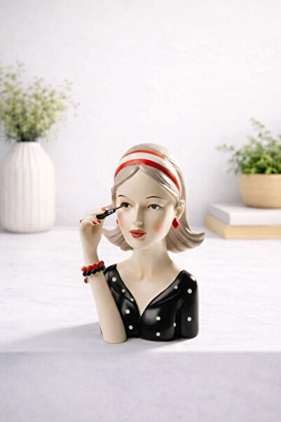 Malooki Statuetă decorativă femeie cu bandană roșie, 27 cm