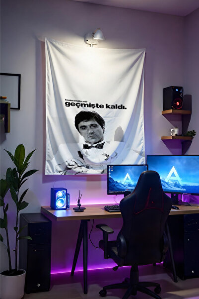 Halura Scarface Yaralı Yüz Duvar Örtüsü– Kaliteli Kumaş, Gamer Oda Dekoru Tap...