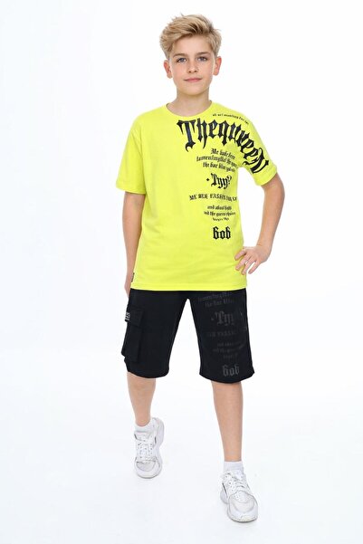 Bambam Νέον Κίτρινο με τύπωμα Σετ Μπλουζάκι και Σορτς για Αγόρια – Καλοκαιριν...