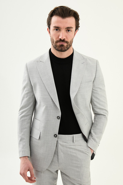 Mcr Patterned Slim Fit Wide Collar Men's Suit Gray - 45438.26Y