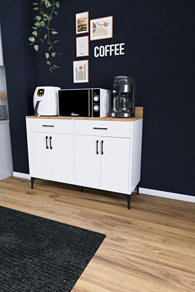 DEKORFİM DF14103 Kahve Köşesi Dolabı Çok Amaçlı Mutfak Konsolu Çekmeceli Kapa...