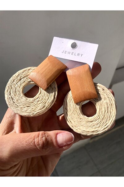 Gözde Tasarım Butik Women's Natural Color Wicker Round Hoop Earrings