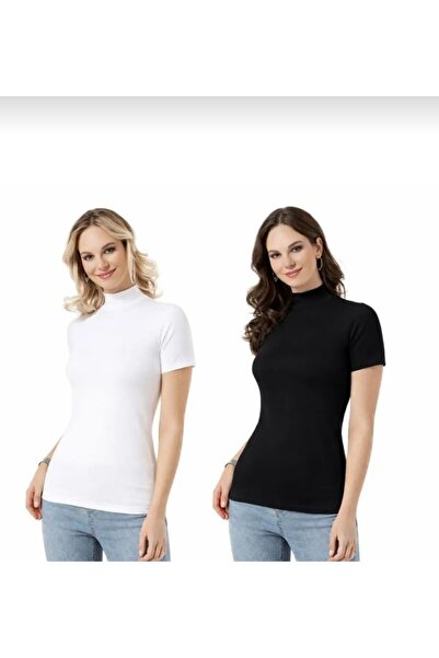 KOTA 6228 Women's Mixed Color Short Sleeve Half-Neck Body Tank Top 2 Pieces