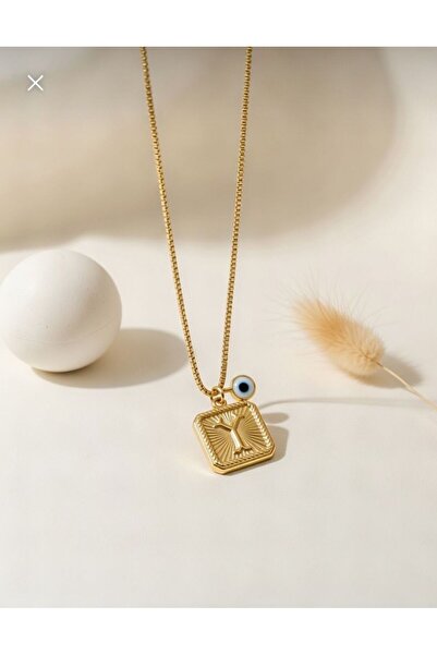Archhazel Jewelery Vintage Y Letter Necklace with Steel Evil Eye Beads