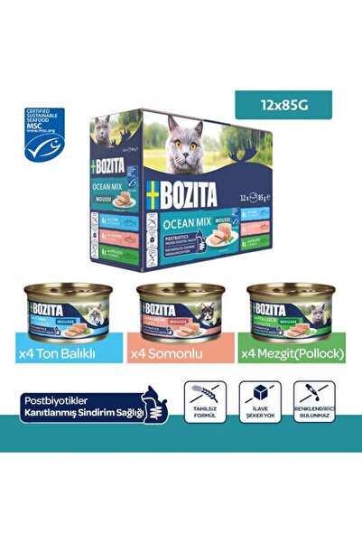 Bozita Okyanus Karışımı Ton Balıklı, Somonlu ve Mezgitli Tahılsız Kedi Konser...