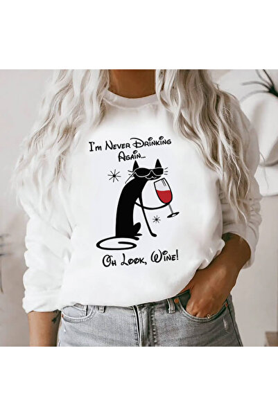 Kartier Women's White Wine Drinking Cat Blouse