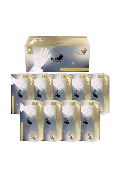 Bes Pack 10 علب قفازات فينيل خالية من البودرة، مقاس XL