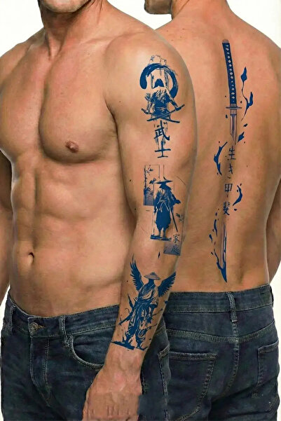 Tattoo 1 Ay Kalıcı 24 Saat Sonra Kararan Japon temalı geçici dövme tam kol bacak