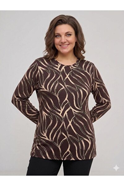 F&D Tekstil Women's Slit Print Patterned Glittery Stretch Fabric Mom Blouse