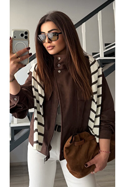 Oslove معطف بومبر باللون البني الحار بدون بطانة جلد سويدي