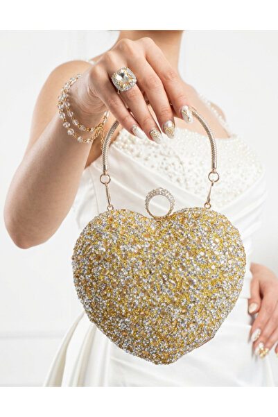 Çanta Trend Women's Stoned Hand-Embellished and Long Heart-Shape Model Evenin...