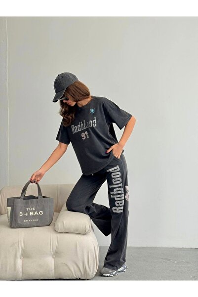 DAME Kadın Yıkamalı Arka ve Ön Baskı Detaylı Oversize Eşofman Takım