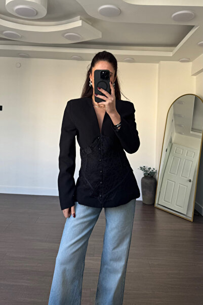 Grtrend Dantel Detay Ceket-Siyah