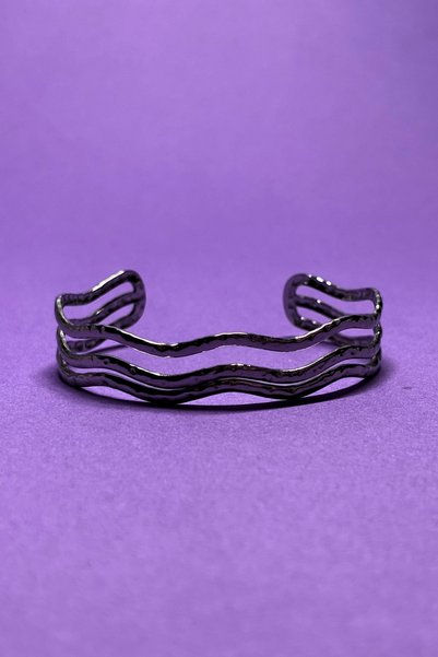 Begondio Wave Pattern Minimalist Italian Style Laser Engraved Women's Cuff Bracelet