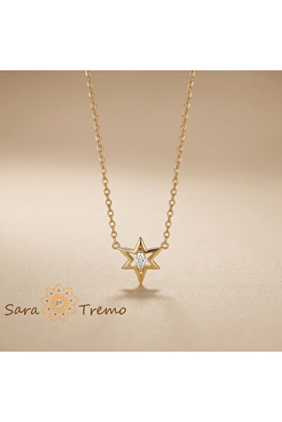 SaraTremo Lucky Star Necklace – 14K Gold Plated Necklace with White Zirconia