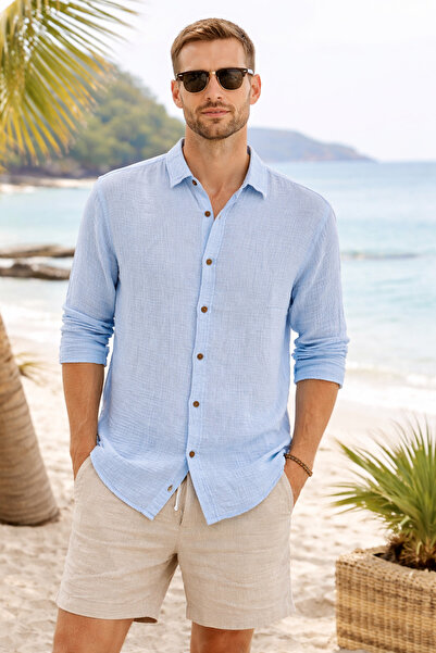 cottonheim Erkek Müslin Gömlek %100 Pamuk Nefes Alan Yazlık Gömlek