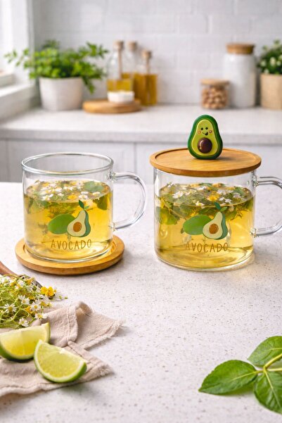 GLAVERA 1 Adet Avokado Kapaklı Bombeli Cam Bardak
