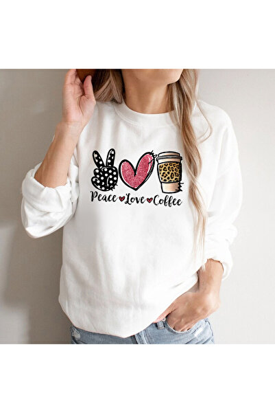 Kartier Women's White Blouse Peace Love Coffee