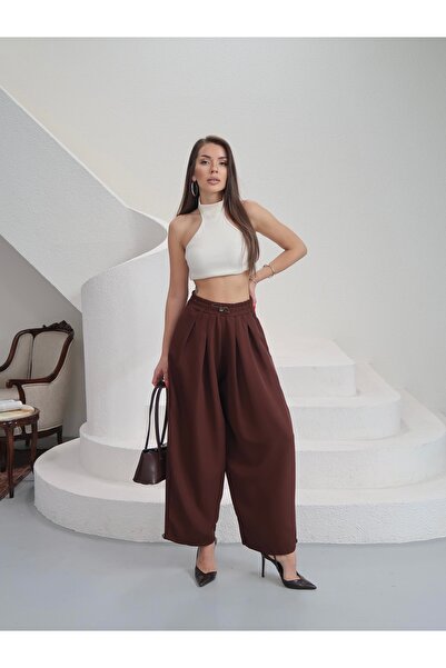 Paw Garage Women's Double Atlas Fabric Pleated Leg Elastic Pants