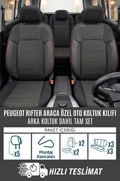 SM OTO KILIF Peugeot Rifter Uyumlu Pamuklu Kumaş Araca Özel Oto Koltuk Kılıfı Tam Set