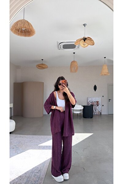 Buket Teke Set cu jachetă Mürdüm texturat