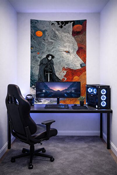 Halura Kurt Savaşçı Desenli Duvar Örtüsü– Kaliteli Kumaş, Gamer Oda Dekoru Ta...