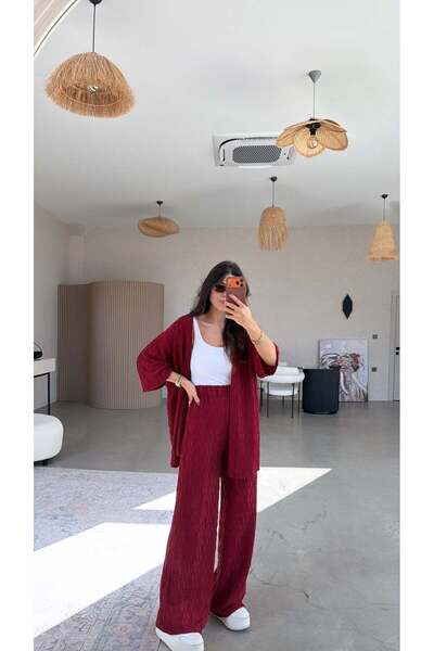 Buket Teke Set cu jachetă Bordeaux texturat