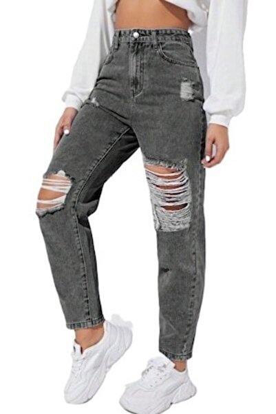 StreetWear Outlet Blugi rupți cu talie înaltă, croială Mom-Fit pentru femei, ...