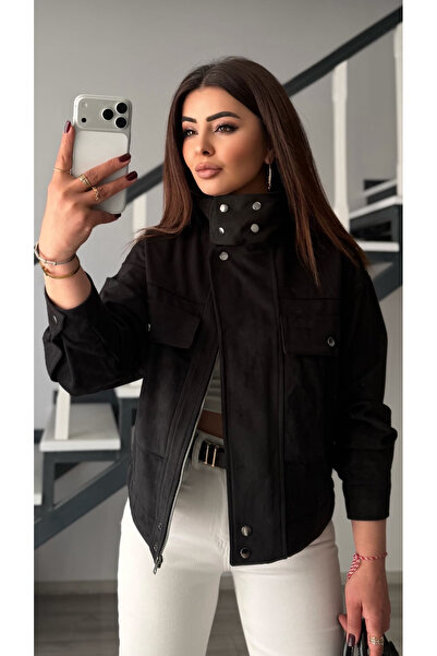 Oslove Black Unlined Suede bomber jacket