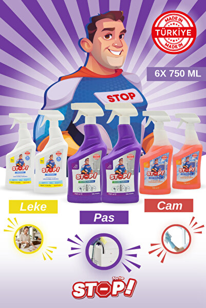 STOP Forte Zorlu Leke Seti 6 x 750 ML Leke,Pas Kireç ,Cam Temizleyici