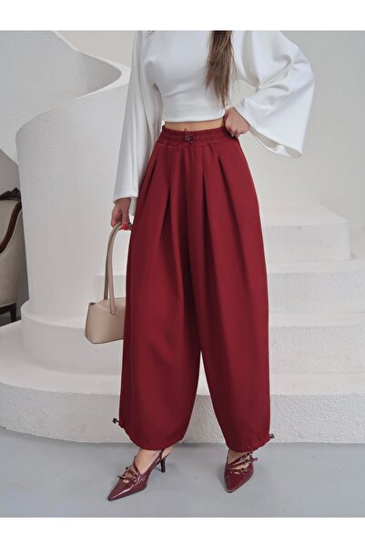 Paw Garage Women's Double Atlas Fabric Pleated Leg Elastic Pants