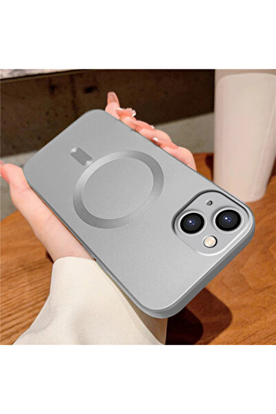 iPhone 14 Compatible Metallic Texture Camera Protection Anti-Shock Magnetic Silicone Case