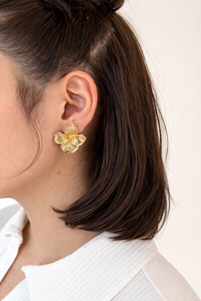 ANKA JEWELLRY أقراط نسائية من الفولاذ على شكل زهرة الأوركيد ذهبية اللون
