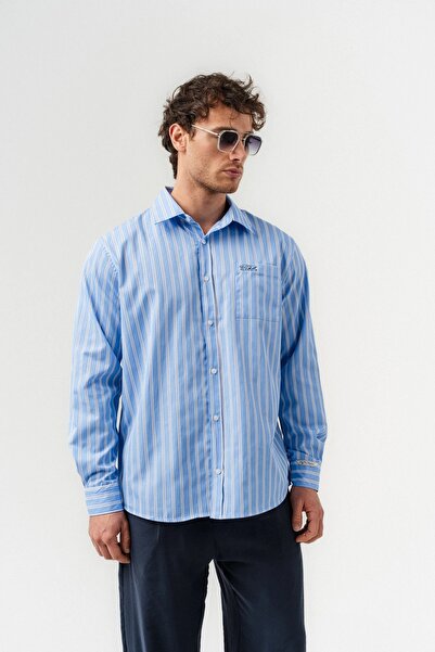 go gang own Line Pocket Pocket Detail Striped Oversized Long Sleeve Shirt