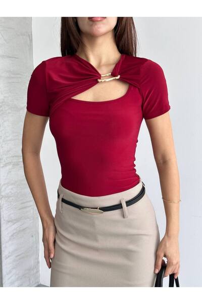 Butik Beyza Metal-Accented Drapeli Women's Blouse