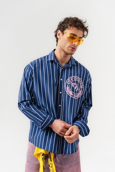 go gang own Off System Göğüs Tasarım Detaylı Çizgili Oversize Uzun Kollu Gömlek