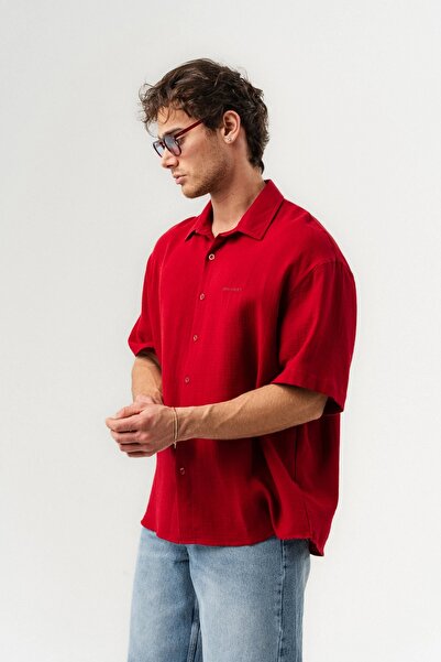 go gang own Mach Basic Müslin Keten Kumaş Kısa Kollu Oversize Gömlek